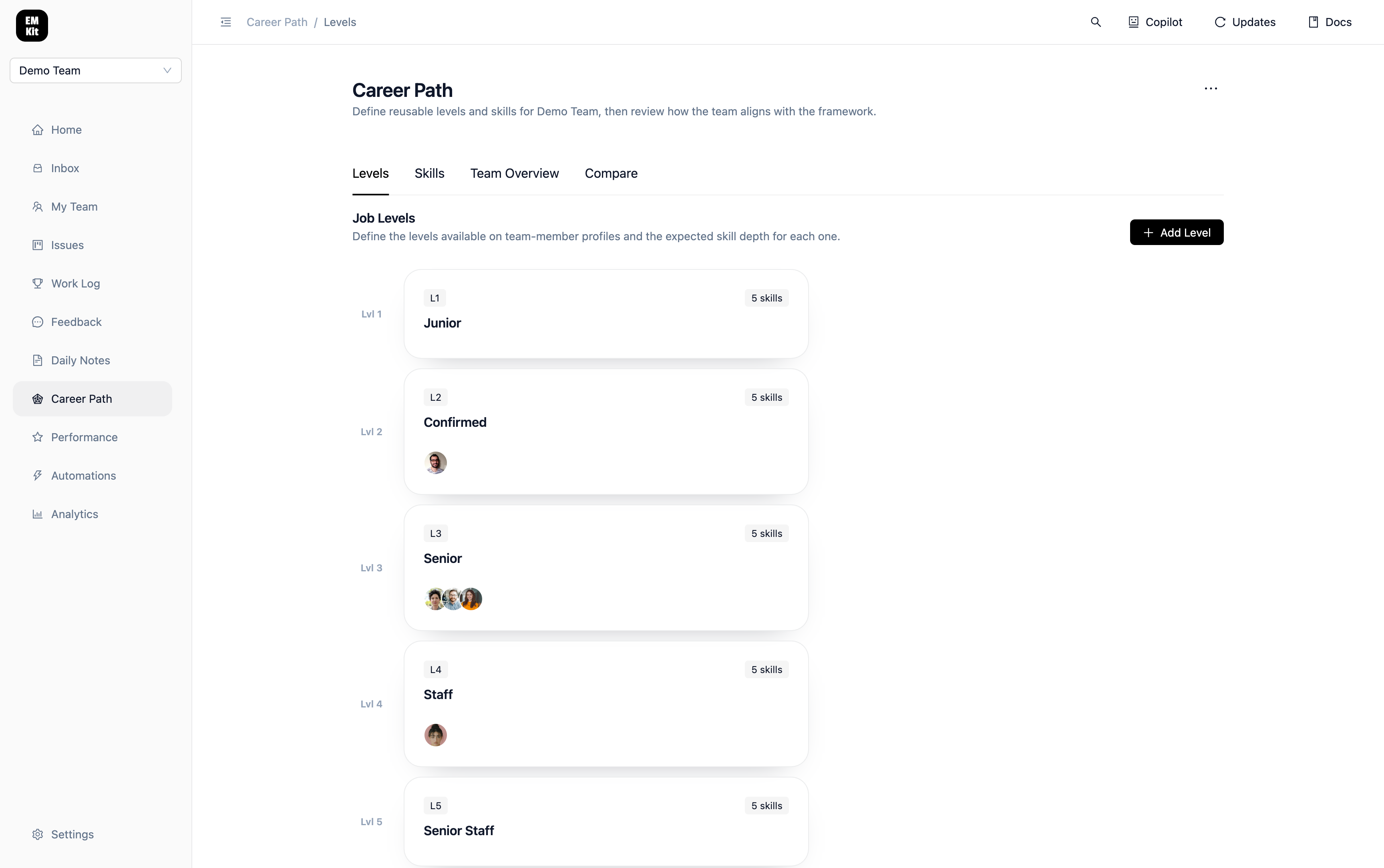 Career Path Levels Page
