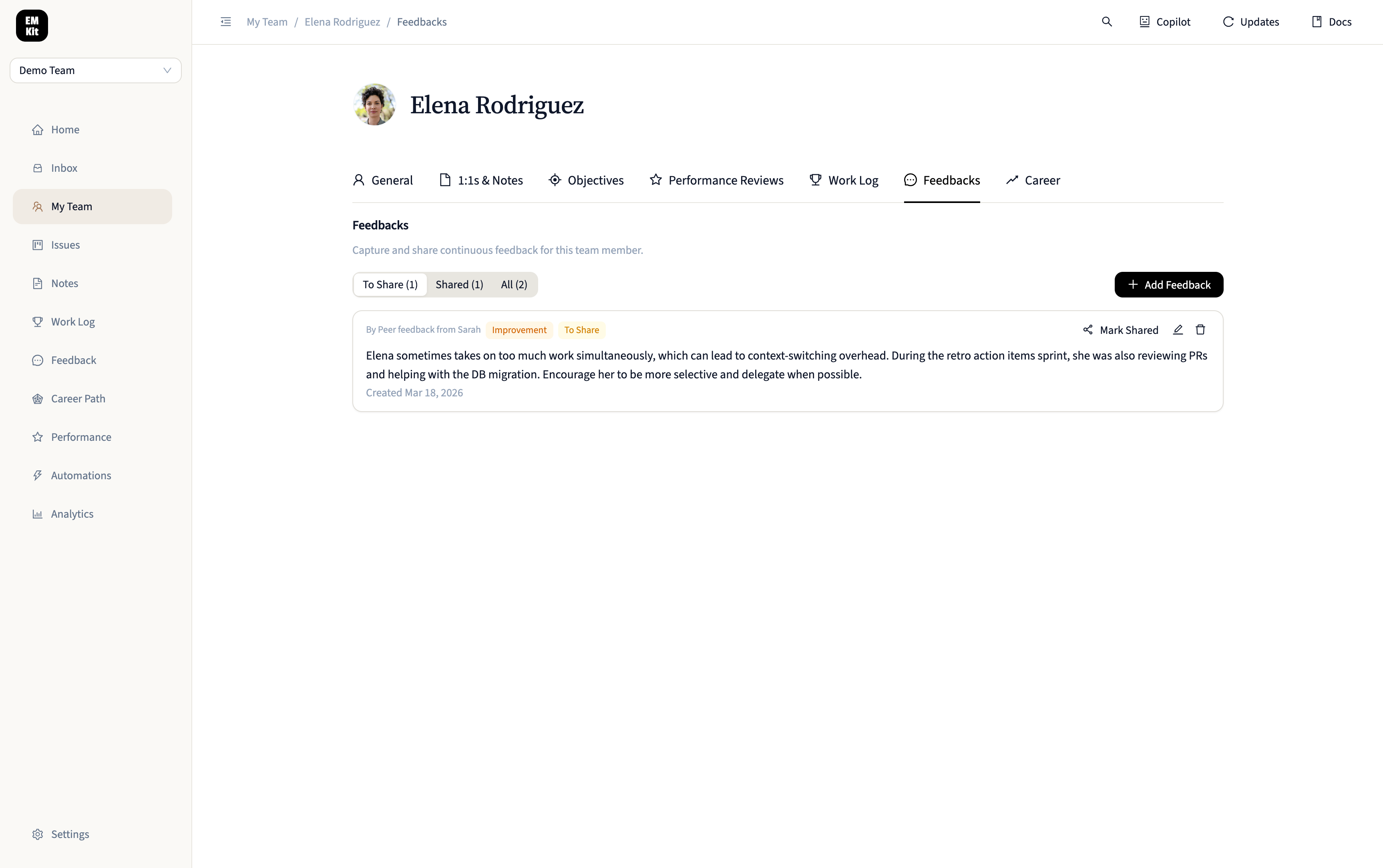 Member Feedbacks Page
