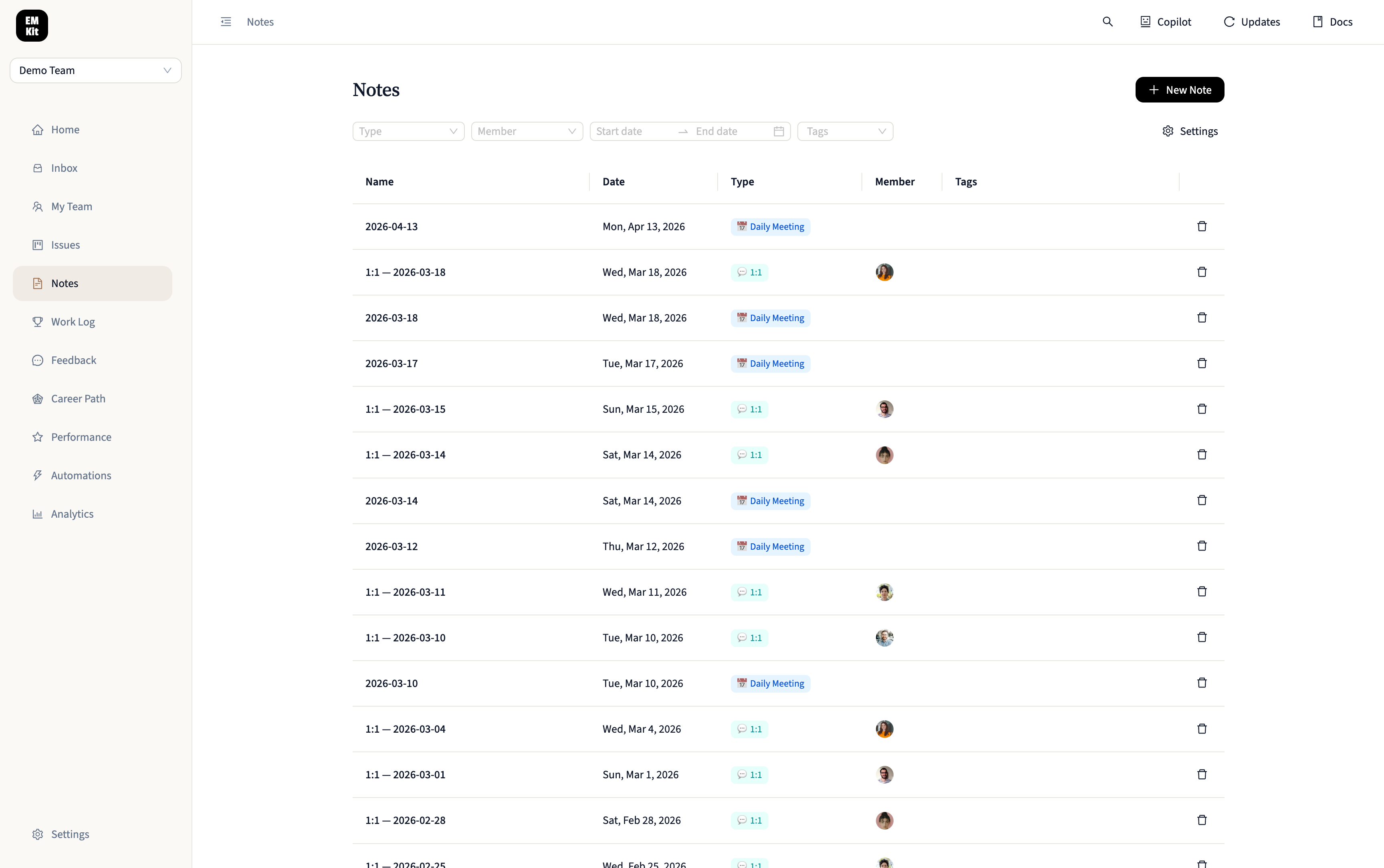 Notes List Page